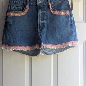 Denim Shorts with Pink Lace Trim